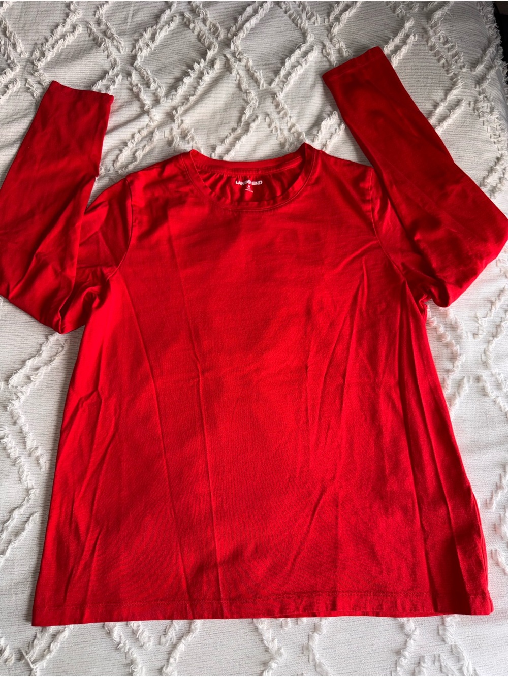 Lands' End Bright Red Long-Sleeve Crewneck Tee
